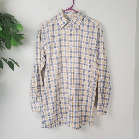 Faconnable Other - Faconnable Plaid Buttondown Long Sleeve Shirt Yellow Blue Size XL